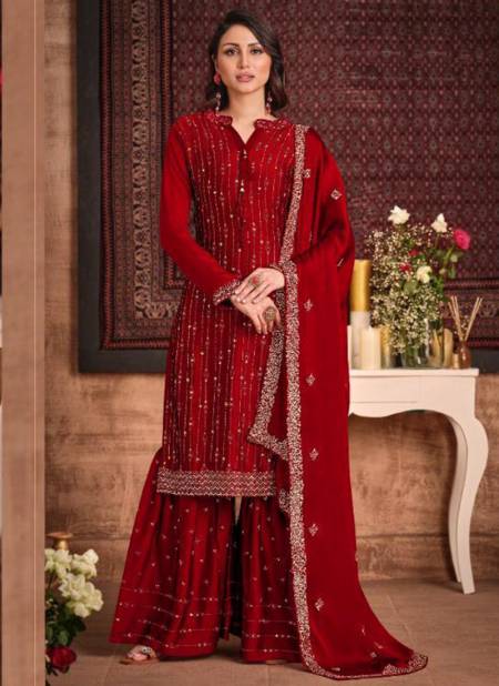 Red Colour VIPUL DAZZLE Stylish Fancy Designer Festive Wear Georgette Sequence Work Plazzo Suit Collection 4665